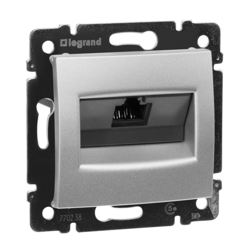 Розетка компьютерная RJ45 Legrand Valena 5e кат UTP на винтах алюминий 770238 Розетка компьютерная RJ45 Legrand Valena 5e кат UTP на винтах алюминий 770238