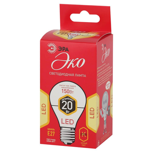 Лампа светодиодная ЭРА E27 20W 2700K матовая ECO LED A65-20W-827-E27 Б0031709 Лампа светодиодная ЭРА E27 20W 2700K матовая ECO LED A65-20W-827-E27 Б0031709