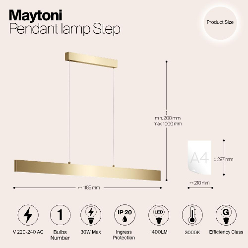 Подвесной светодиодный светильник Maytoni Step P010PL-L30G3K Подвесной светодиодный светильник Maytoni Step P010PL-L30G3K