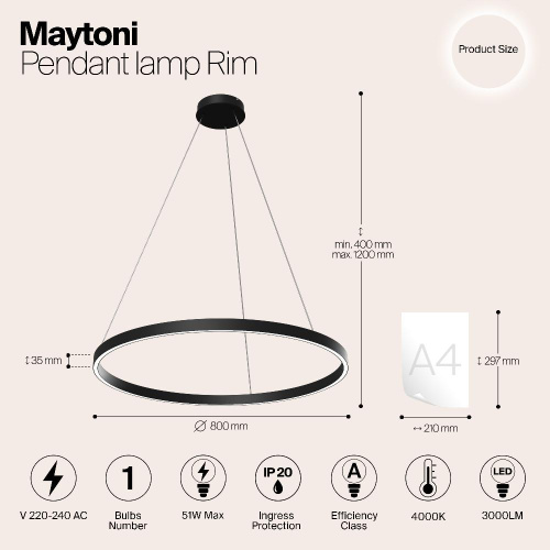 Подвесной светодиодный светильник Maytoni Rim MOD058PL-L42B4K Подвесной светодиодный светильник Maytoni Rim MOD058PL-L42B4K