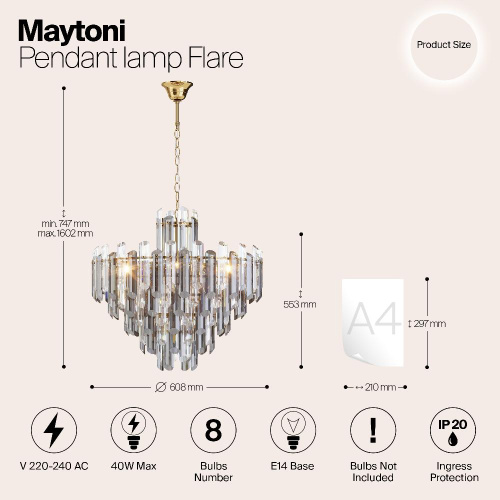 Подвесная люстра Maytoni Flare DIA200PL-08G Подвесная люстра Maytoni Flare DIA200PL-08G