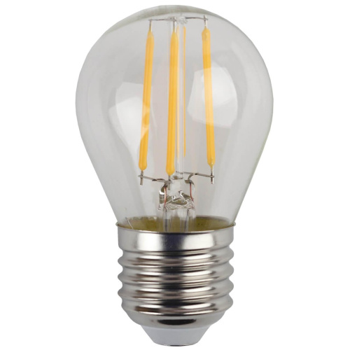 Лампа светодиодная филаментная ЭРА E27 5W 4000K шар прозрачный F-LED P45-5W-840-E27
