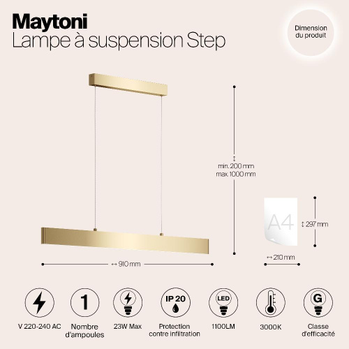 Подвесной светодиодный светильник Maytoni Step P010PL-L23G3K Подвесной светодиодный светильник Maytoni Step P010PL-L23G3K
