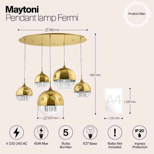 Подвесная люстра Maytoni Fermi P140-PL-170-5-G Подвесная люстра Maytoni Fermi P140-PL-170-5-G