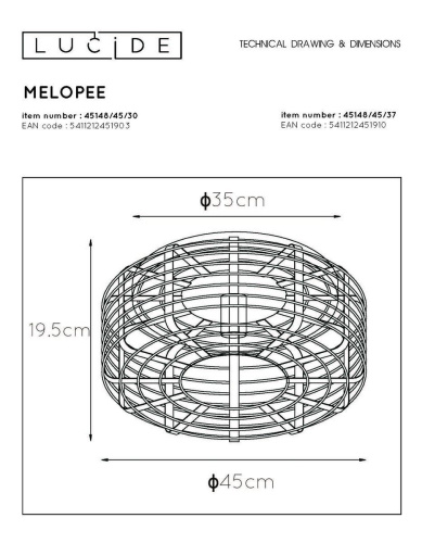 Потолочный светильник Lucide Melopee 45148/45/30 Потолочный светильник Lucide Melopee 45148/45/30