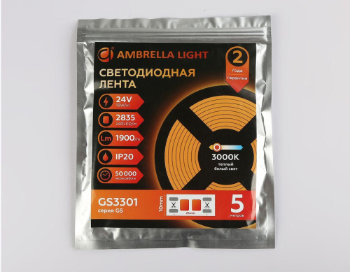 Светодиодная лента Ambrella Light 18W/m 240LED/m 2835SMD теплый белый 5M GS3301 Светодиодная лента Ambrella Light 18W/m 240LED/m 2835SMD теплый белый 5M GS3301