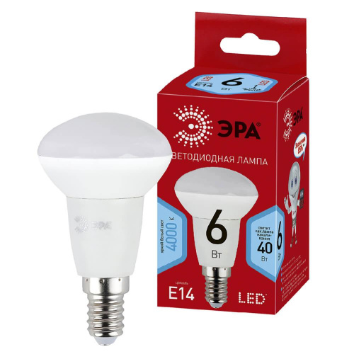 Лампа светодиодная ЭРА E14 6W 4000K матовая ECO LED R50-6W-840-E14 Б0020634 Лампа светодиодная ЭРА E14 6W 4000K матовая ECO LED R50-6W-840-E14 Б0020634