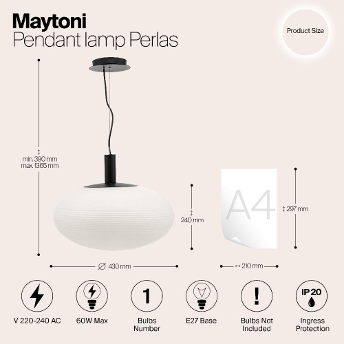 Подвесной светильник Maytoni Perlas P062PL-01W Подвесной светильник Maytoni Perlas P062PL-01W