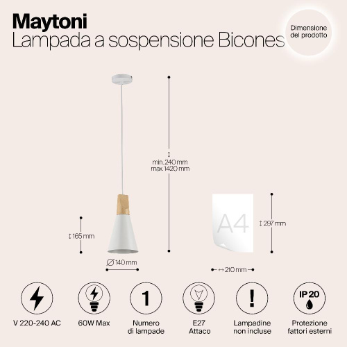 Подвесной светильник Maytoni Bicones P359-PL-140-W Подвесной светильник Maytoni Bicones P359-PL-140-W