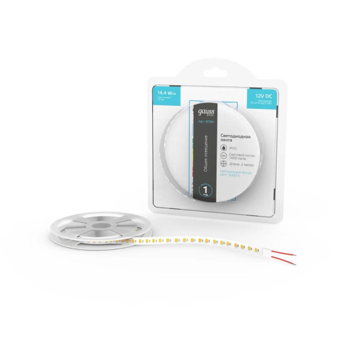 Светодиодная лента Gauss 14,4W/m 120LED/m 2835SMD нейтральный белый 3M BT081 Светодиодная лента Gauss 14,4W/m 120LED/m 2835SMD нейтральный белый 3M BT081