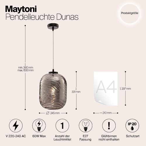 Подвесной светильник Maytoni Dunas P058PL-01B Подвесной светильник Maytoni Dunas P058PL-01B