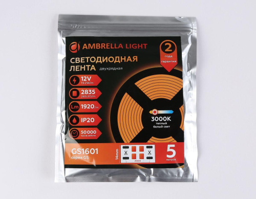 Светодиодная лента Ambrella Light 19,2W/m 240LED/m 2835SMD теплый белый 5M GS1601 Светодиодная лента Ambrella Light 19,2W/m 240LED/m 2835SMD теплый белый 5M GS1601