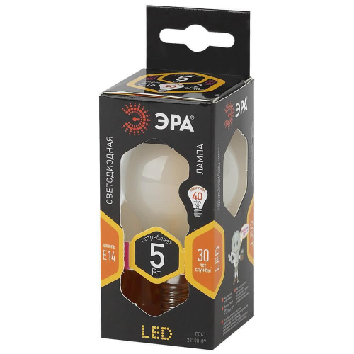 Лампа светодиодная филаментная ЭРА E14 5W 2700K матовая F-LED P45-5W-827-E14 frost