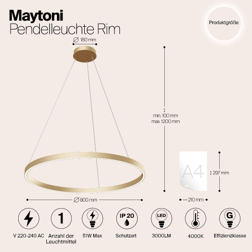 Подвесной светодиодный светильник Maytoni Rim MOD058PL-L42BS4K Подвесной светодиодный светильник Maytoni Rim MOD058PL-L42BS4K