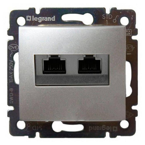 Розетка компьютерная 2хRJ45 Legrand Valena 6 кат UTP на винтах алюминий 770243 Розетка компьютерная 2хRJ45 Legrand Valena 6 кат UTP на винтах алюминий 770243