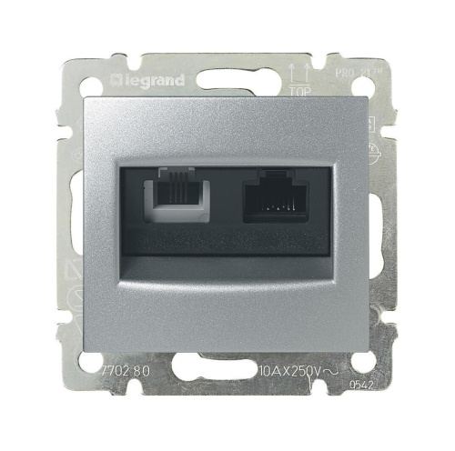 Розетка комбинированная RJ11+RJ45 Legrand Valena 6 кат UTP на винтах алюминий 770280 Розетка комбинированная RJ11+RJ45 Legrand Valena 6 кат UTP на винтах алюминий 770280