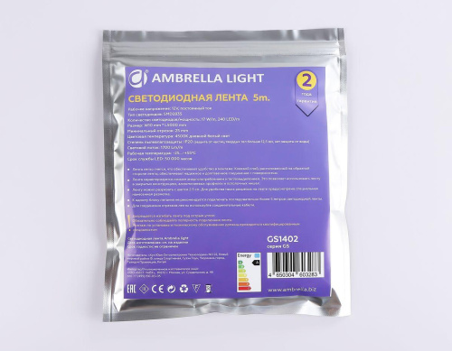 Светодиодная лента Ambrella Light 17W/m 240LED/m 2835SMD дневной белый 5M GS1402 Светодиодная лента Ambrella Light 17W/m 240LED/m 2835SMD дневной белый 5M GS1402