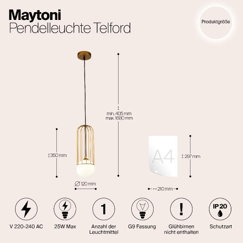 Подвесной светильник Maytoni Telford P361PL-01G Подвесной светильник Maytoni Telford P361PL-01G