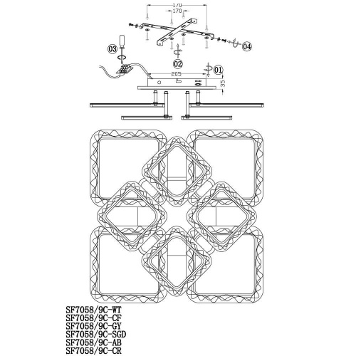 Потолочная люстра Seven Fires Limena SF7058/9C-GY-BL Потолочная люстра Seven Fires Limena SF7058/9C-GY-BL