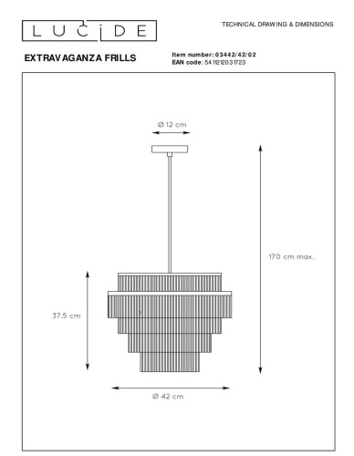 Подвесной светильник Lucide Extravaganza Frills 03442/42/02 Подвесной светильник Lucide Extravaganza Frills 03442/42/02