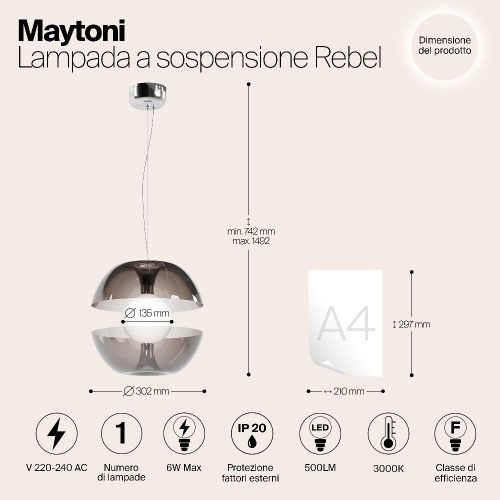 Подвесной светодиодный светильник Maytoni Rebel MOD322PL-L6B3K Подвесной светодиодный светильник Maytoni Rebel MOD322PL-L6B3K