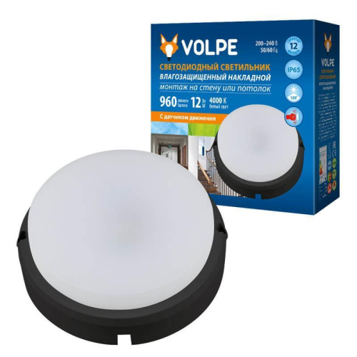 Потолочный светодиодный светильник Volpe ULW-Q214 12W/NW SENSOR IP65 Black UL-00003661 Потолочный светодиодный светильник Volpe ULW-Q214 12W/NW SENSOR IP65 Black UL-00003661