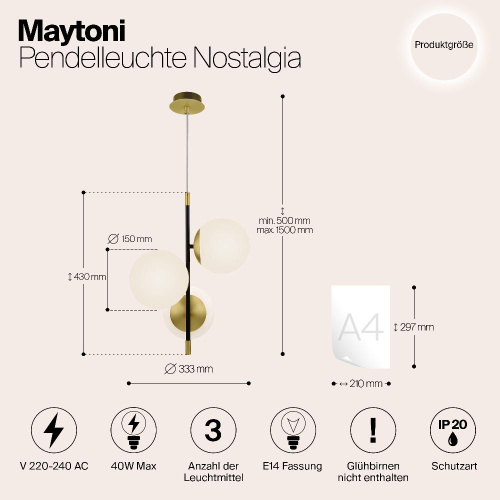 Подвесной светильник Maytoni Nostalgia MOD048PL-03G Подвесной светильник Maytoni Nostalgia MOD048PL-03G