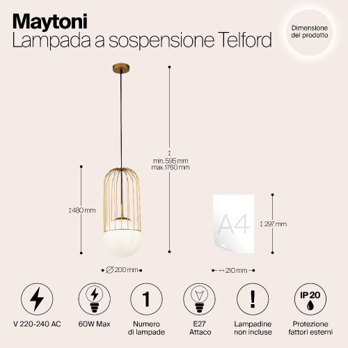 Подвесной светильник Maytoni Telford P363PL-01G Подвесной светильник Maytoni Telford P363PL-01G