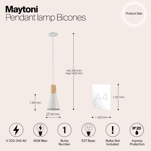Подвесной светильник Maytoni Bicones P359-PL-140-W Подвесной светильник Maytoni Bicones P359-PL-140-W