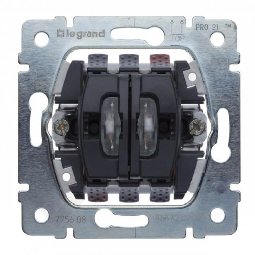 Переключатель двухклавишный на 2 направления Legrand Galea Life 10A 250V с подсветкой 775608 Переключатель двухклавишный на 2 направления Legrand Galea Life 10A 250V с подсветкой 775608