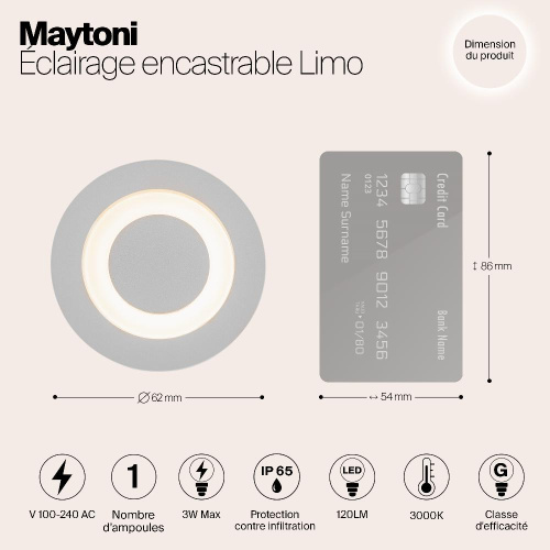Встраиваемый светодиодный светильник Maytoni Limo O037-L3W3K Встраиваемый светодиодный светильник Maytoni Limo O037-L3W3K