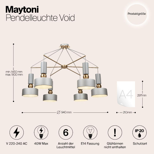 Подвесной светильник Maytoni MOD030PL-06GR Подвесной светильник Maytoni MOD030PL-06GR