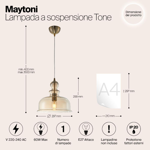 Подвесной светильник Maytoni Tone P001PL-01BZ Подвесной светильник Maytoni Tone P001PL-01BZ