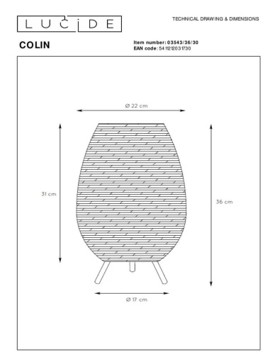 Настольная лампа Lucide Colin 03543/36/30 Настольная лампа Lucide Colin 03543/36/30