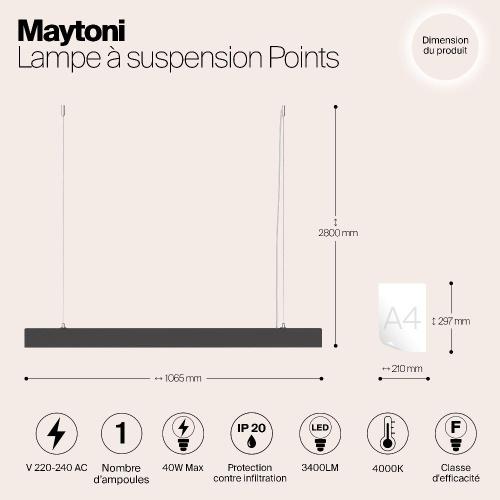 Подвесной светодиодный светильник Maytoni Vinder P050PL-L40B4K Подвесной светодиодный светильник Maytoni Vinder P050PL-L40B4K