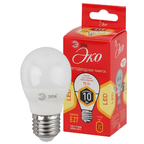 Лампа светодиодная ЭРА E27 10W 2700K матовая ECO LED P45-10W-827-E27 Б0032970 Лампа светодиодная ЭРА E27 10W 2700K матовая ECO LED P45-10W-827-E27 Б0032970