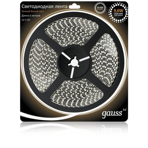 Светодиодная влагозащищенная лента Gauss 9,6W/m 120LED/m 2835SMD теплый белый 5M EB311000110 Светодиодная влагозащищенная лента Gauss 9,6W/m 120LED/m 2835SMD теплый белый 5M EB311000110