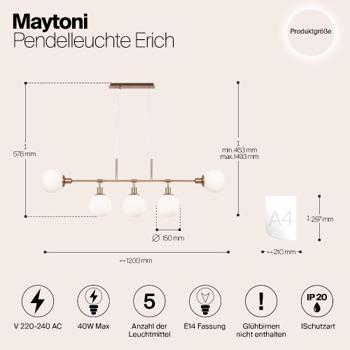 Подвесной светильник Maytoni MOD221-PL-05-G