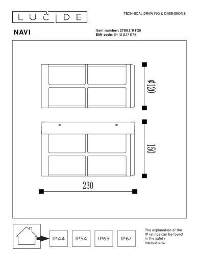 Уличный настенный светильник Lucide Navi 27802/01/29 Уличный настенный светильник Lucide Navi 27802/01/29