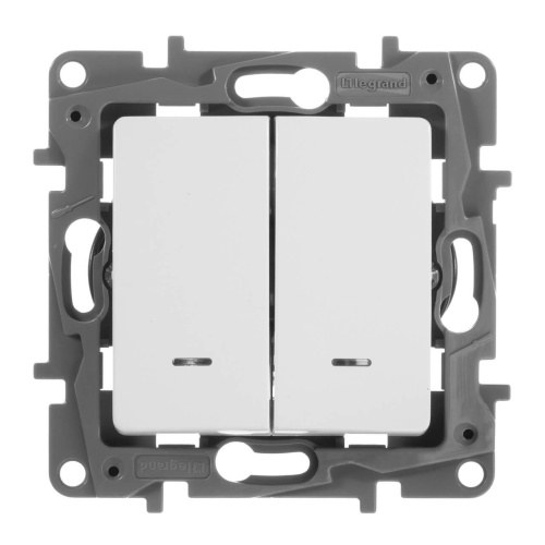 Переключатель двухклавишный Legrand Etika с подсветкой 10A 250V белый 672216 Переключатель двухклавишный Legrand Etika с подсветкой 10A 250V белый 672216