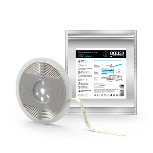 Светодиодная лента Gauss 4,8W/m 60LED/m 2835SMD синий 5M 355000505 Светодиодная лента Gauss 4,8W/m 60LED/m 2835SMD синий 5M 355000505