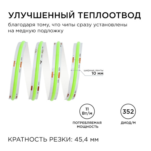 Светодиодная лента Apeyron 11W/m 352LED/m COB зеленый 3M 189ОО Светодиодная лента Apeyron 11W/m 352LED/m COB зеленый 3M 189ОО