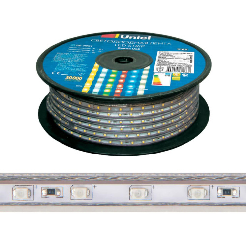 Светодиодная влагозащищенная лента Uniel 10W/m 120LED/m 2835SMD дневной белый 50M ULS-2835-120LED/m-10mm-IP67-220V-10W/m-50M-6500K UL-00006480 Светодиодная влагозащищенная лента Uniel 10W/m 120LED/m 2835SMD дневной белый 50M ULS-2835-120LED/m-10mm-IP67-220V-10W/m-50M-6500K UL-00006480