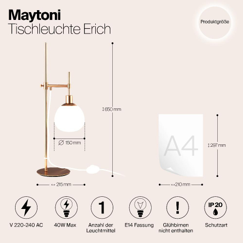 Настольная лампа Maytoni Erich MOD221-TL-01-G Настольная лампа Maytoni Erich MOD221-TL-01-G