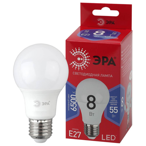 Лампа светодиодная ЭРА E27 8W 6500K матовая LED A60-8W-865-E27 Б0048502 Лампа светодиодная ЭРА E27 8W 6500K матовая LED A60-8W-865-E27 Б0048502