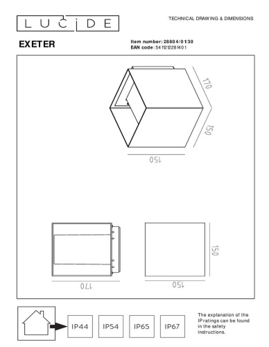 Уличный настенный светильник Lucide Exeter 28804/01/30 Уличный настенный светильник Lucide Exeter 28804/01/30