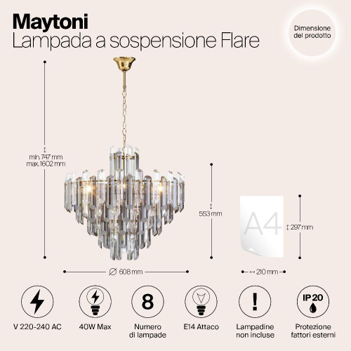 Подвесная люстра Maytoni Flare DIA200PL-08G Подвесная люстра Maytoni Flare DIA200PL-08G