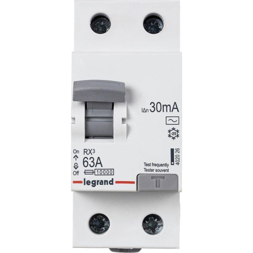 Выключатель дифференциального тока Legrand RX3 2П 63А 30мА AC 402026 Выключатель дифференциального тока Legrand RX3 2П 63А 30мА AC 402026