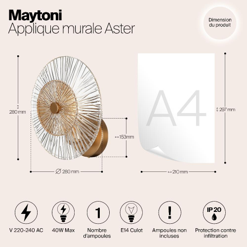 Настенный светильник Maytoni Aster MOD007WL-01G Настенный светильник Maytoni Aster MOD007WL-01G
