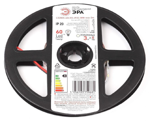 Светодиодная лента ЭРА 4,8W/m 60LED/m 2835SMD теплый белый 3M LS2835-60LED-IP20-WW-eco-3m Б0035585 Светодиодная лента ЭРА 4,8W/m 60LED/m 2835SMD теплый белый 3M LS2835-60LED-IP20-WW-eco-3m Б0035585